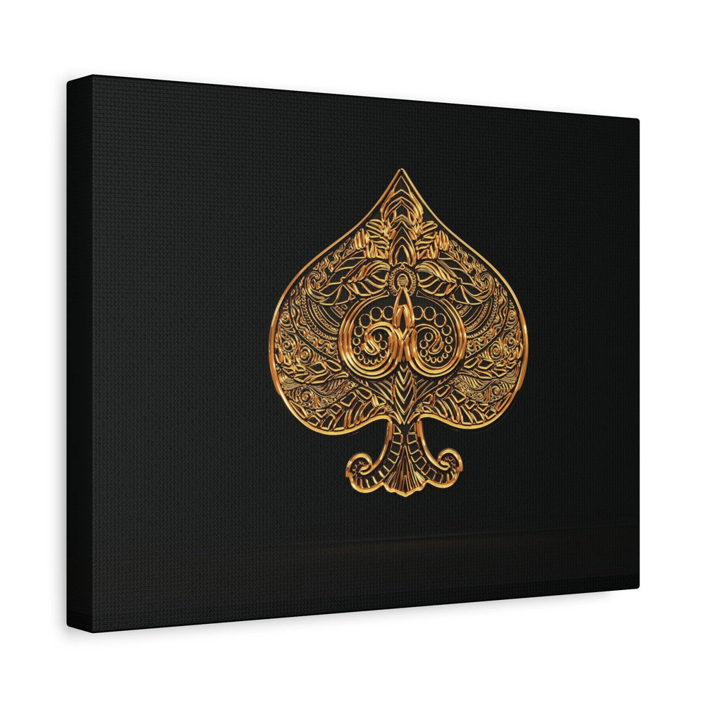 3D Gold Spades Playing Card Canvas Wall Art for Home Decor Ready-to-Hang